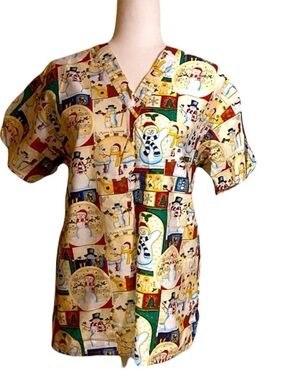 Snowman Holiday Scrub Top